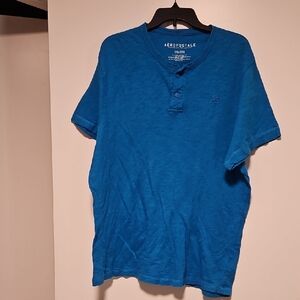 Aeropostale Men's Vibrant Blue Henley Tee